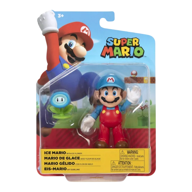 Super Mario Action Figure 4 Inch Ice Mario Collectible Toy with Ice Flower Accessory