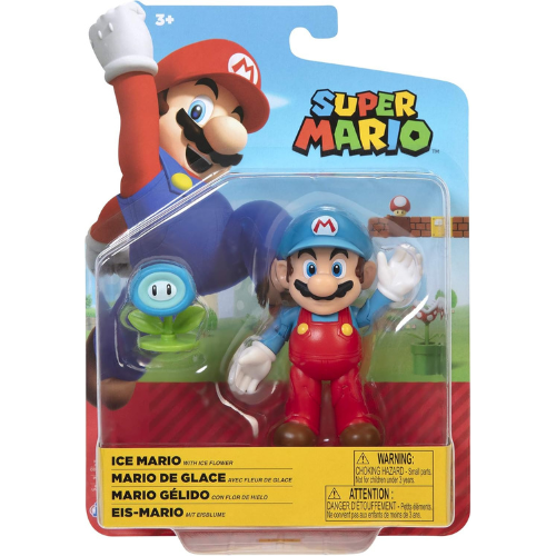 Super Mario Action Figure 4 Inch Ice Mario Collectible Toy with Ice Flower Accessory