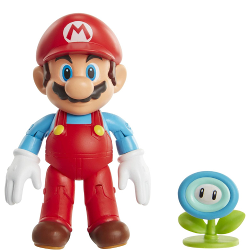 Super Mario Action Figure 4 Inch Ice Mario Collectible Toy with Ice Flower Accessory